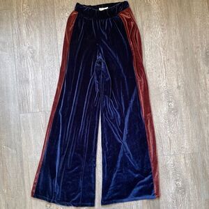 Urban Outfitters Navy Blue + Rust Paneled Velvet Elastic Waist Wide Leg Pants